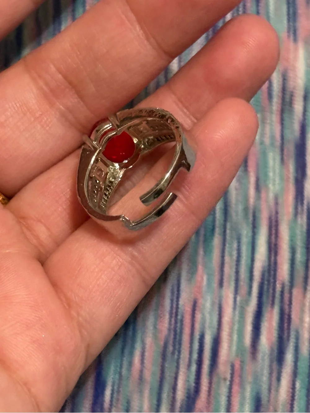 NWT & Other Stories Silver-Tone Ring with Red Oval Crystal